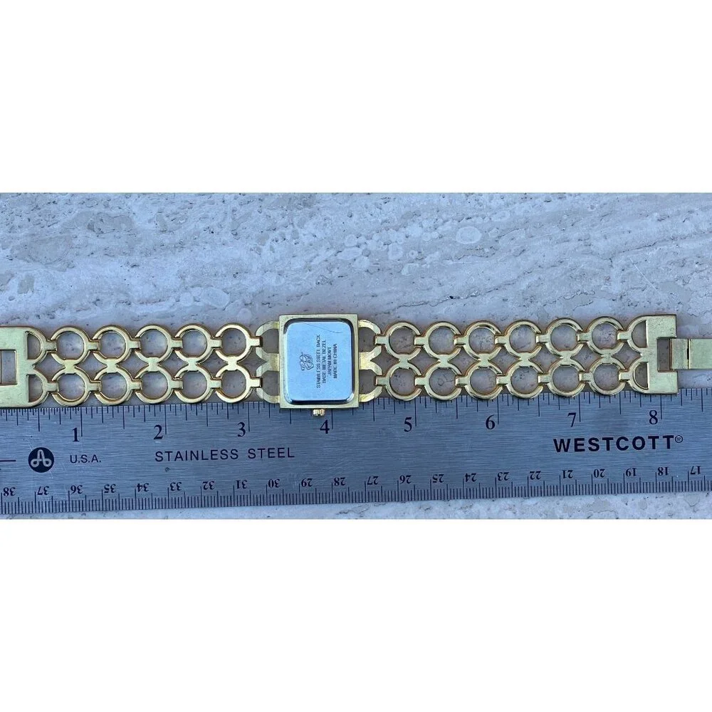 Elizabeth Taylor White Diamonds Gold Rhinestone Quartz Ladies Watch 8” Link Band